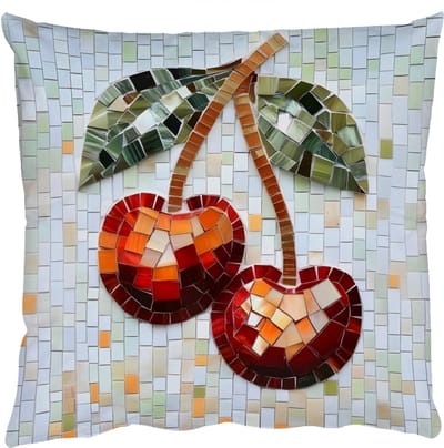 Sierkussens - Kussentjes Woonkamer - 50x50 cm - Kersen - Rood - Mozaïek - Blaadjes