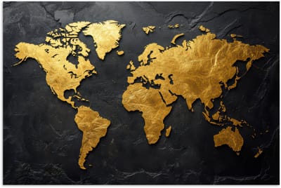 Poster 180x120 cm - Wereldkaart - Goud - Steen - Posters - Kamer decoratie - Wanddecoratie woonkamer - Muurdecoratie slaapkamer XXL