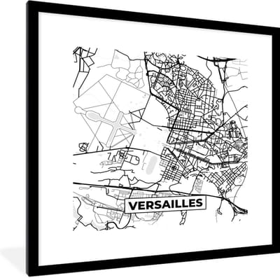 Fotolijst incl. Poster Zwart Wit- Stadskaart - Plattegrond - Versailles - Kaart - Frankrijk - Zwart wit - 40x40 cm - Posterlijst