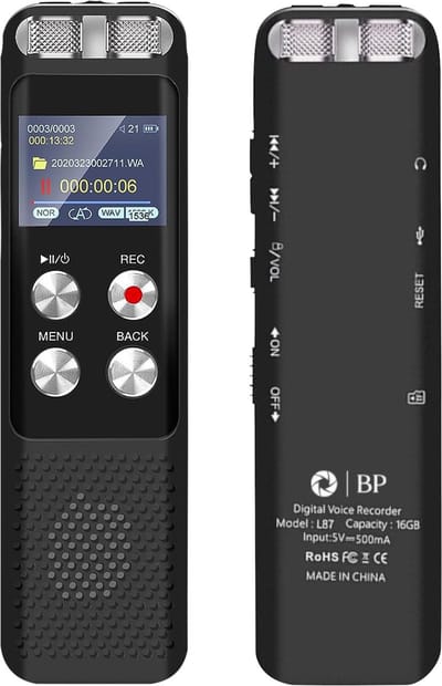 BP® Afluisterapparatuur - Voice Recorder - Dictafoon - Audio Recorder - Spy Recorder - Afluisterapparaat - Afluisteren & Opnemen - Ruisonderdrukking - Nederlandse handleiding & Sofware