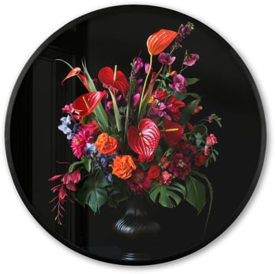 Poster in lijst Rond - Fotolijst 60x60 cm - Posters - Bloemen - Boeket - Sierlijk - Ronde posterlijst zwart - Decoratie - Wanddecoratie woonkamer - Muurdecoratie slaapkamer