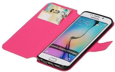 Cross Pattern TPU Bookstyle Hoesje - Wallet Case Telefoonhoesje - Geschikt voor Samsung Galaxy S6 Edge G925F Roze