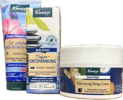 Kneipp Set - Badolie Pachouli Sandelhout 100 ml / Douchegel So Schön 200 ml / Bodycreme Good Night 200 ml - Heerlijk ontspannend & Relaxing