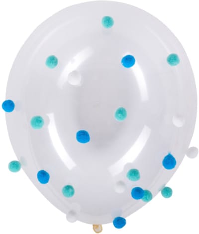 ARTYFETES - 5 transparante blauw-witte pompon ballonnen 30 cm voor verjaardag