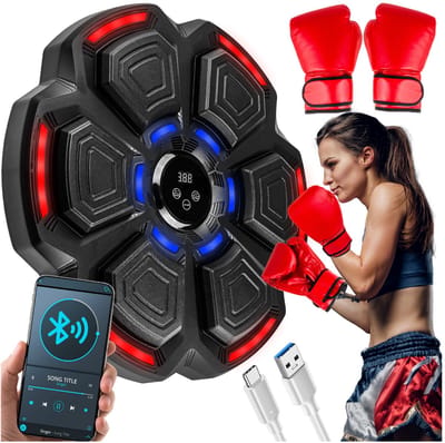 FloraGrace Boksmachines - Fitnessapparaat Thuis Met Bluetooth Bokszak, 9 Modusopties En Bokshandschoenen, PU En ABS, Zwart