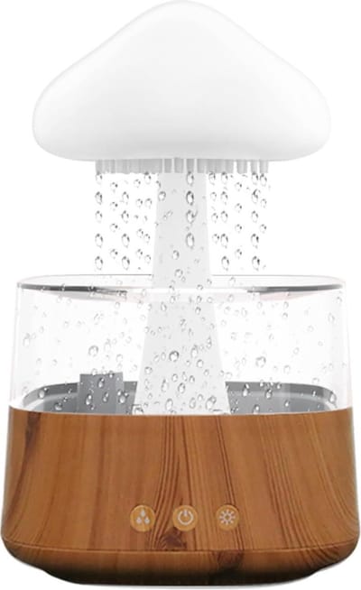 Umelee 450 ml Regenwolk Vorm Luchtbevochtiger - 3 Regen/Mist Modus - 7 Nachtverlichting - Aroma Diffuser voor Kamer Thuis Kantoor Auto - Houtnerf
