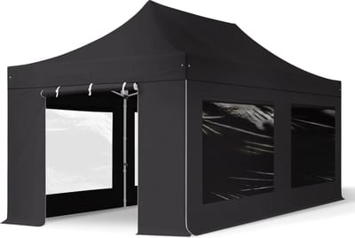 3x6 m Easy Up partytent Vouwpaviljoen met zijwanden (4 panorama), PROFESSIONAL alu 40mm, zwart