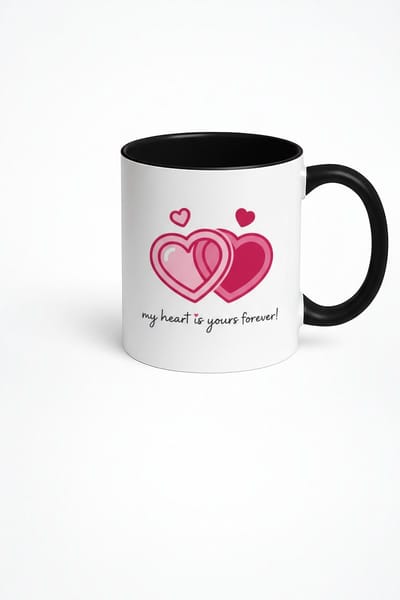 Mok met Liefdeshartjes 'My Heart Is Yours Forever!' - Romantisch Wit/Zwart Cadeau