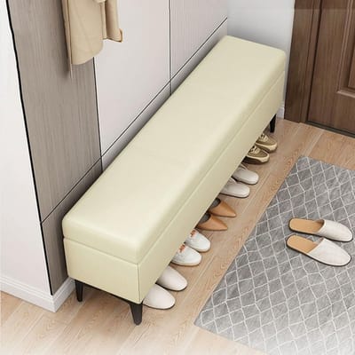 Opbergpoef Kubus - Zitbankje Kruk - Ruimte Organiseren - Gecapitonneerd Design - 80 cm - Beige