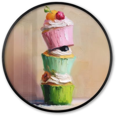 Poster in lijst Rond - Fotolijst 60x60 cm - Posters - Cupcakes - Gestapeld - Kleurrijk - Fruit - Ronde posterlijst zwart - Decoratie - Wanddecoratie woonkamer - Muurdecoratie slaapkamer