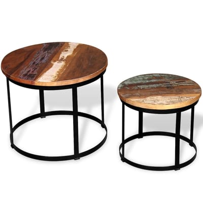 vidaXL - 2-delige - Salontafelset - rond - 40/50 - cm - massief - gerecycled - hout