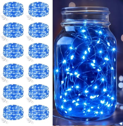 Set van 12 Draadloze LED Sfeerverlichting met Batterij, 2 meter, 20 Lampjes, Waterdicht voor Kerst, Bruiloft en Feestdecoratie, Blauw