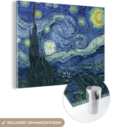 MuchoWow® Glasschilderij 120x90 cm - Schilderij acrylglas - Sterrennacht - Schilderij - Oude meesters - Vincent van Gogh - Foto op glas - Schilderijen