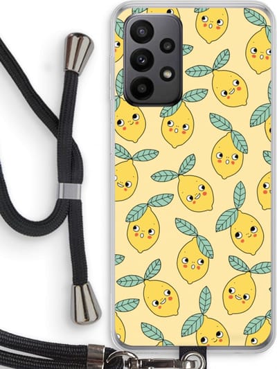 Hoesje met koord geschikt voor Samsung Galaxy A23 hoesje met Koord - Citroenen - Telefoonhoesje met Zwart Koord - Bescherming aan alle Kanten en Over de Schermrand