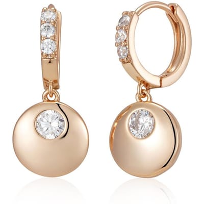 Boucles d'oreilles pendantes rondes simples et brillantes pour femmes, couleur or rose avec zircon naturel, bijoux fins pour fête et quotidien beige