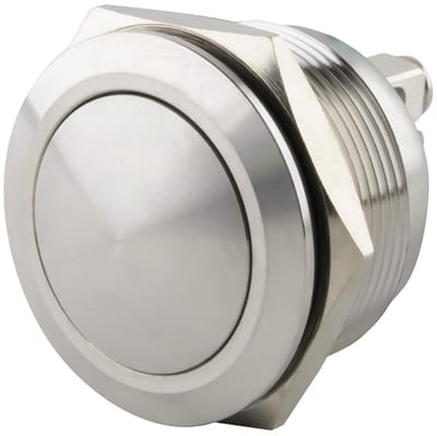 Drukknop RVS Ø25mm Tastend met Gebogen Kop en Schroefaansluiting