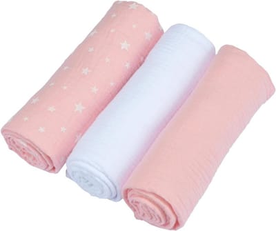 Set van 3 Katoenen Luiers van Gaas - 70x70 cm - Roze en Wit