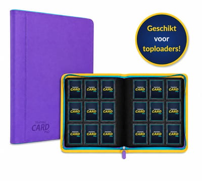 TradingCardPro® Toploader Verzamelmap met Ritssluiting - Geschikt voor Pokemon kaarten – 288 Kaarten – 16 pagina’s – 9 Pocket - Binder – Paars met gele details