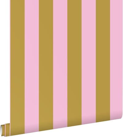 ESTAhome behang strepen lila roze en mosterdgeel - 0.53 x 10.05 m - 131975