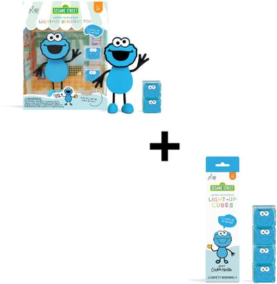 Glo Pals Cookie Monster VOORDEEL SET - Light up cubes - Character + light up cubes - Sesamstraat - badspeelgoed