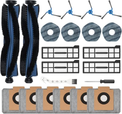 22-delige stofverwijderingsaccessoireset voor de EUFY X10 PRO OMNI robotstofzuiger - Inclusief 2 hoofdborstels + 4 zijborstels + 4 filters + 4 dweildoeken + 6 stofzakken + 1 flexibele borstel + 1 schroevendraaier - Filterreinigingstool