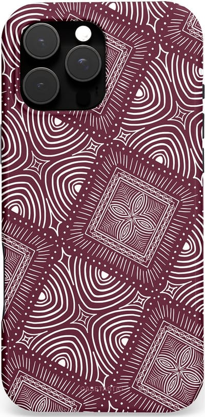 Casetastic hoesje geschikt voor Apple iPhone 16 Pro Max - MagSafe - Dubbellaagse bescherming - Bohemien Rood Design - Fashion Case - Grijs Donkergrijs Taupe