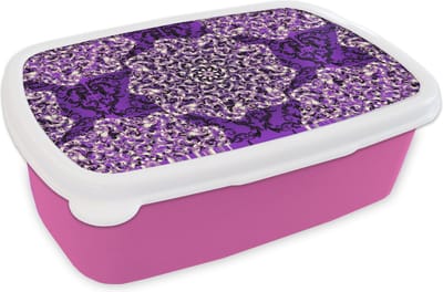 Broodtrommel Roze - Lunchbox - Brooddoos - Roos - Paars - Patronen - Barok - 18x12x6 cm - Kinderen - Meisje