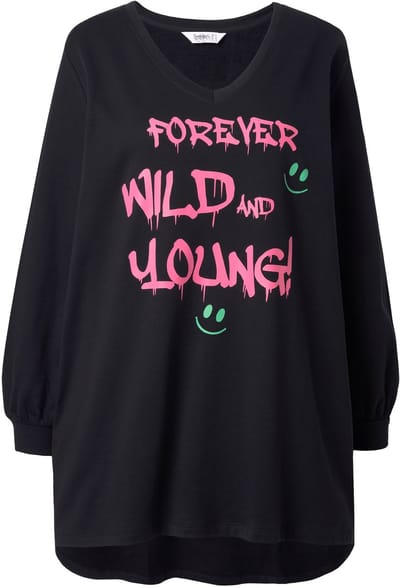 Angel of Style - Dames - Sweatshirt A-lijn graffiti-opschrift - Zwart - Maat 54+