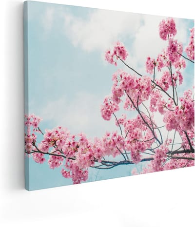 Artaza Canvas Schilderij Kersenbloesem - 100x80 cm - Groot - Wanddecoratie Bloemen - Muurdecoratie Lente - Schilderijen Op Canvas