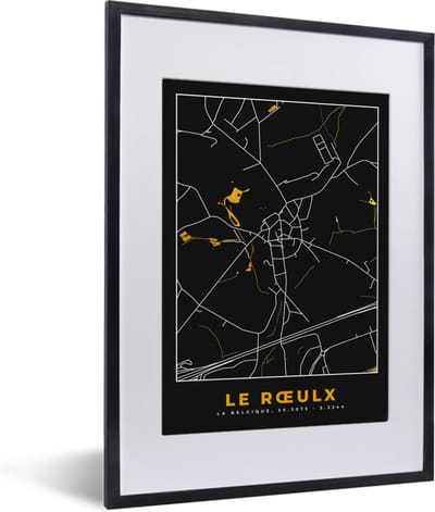 Fotolijst incl. Poster - Le Rœulx - Stadskaart - Goud - Kaart - Plattegrond - 30x40 cm - Posterlijst