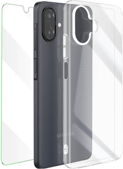 Mayaxess, 2-in-1 beschermingspakket hoesje + gehard glas Geschikt voor Samsung Galaxy A07 schokbestendig, Transparant