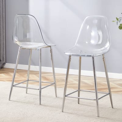 MODFU Barkrukken Set Van 2 - Transparante Zitting - Modern - Voor Keuken Of Bar - Kunststof En Metaal - Zilver