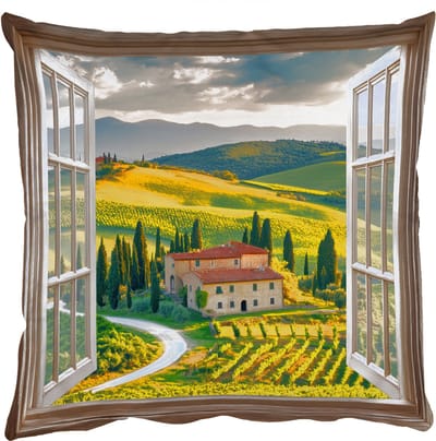 Sierkussens - Kussentjes Woonkamer - 50x50 cm - Doorkijk - Toscane - Uitzicht - Landschap - Zomer