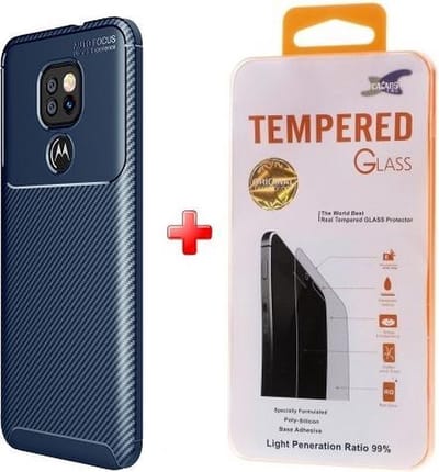 Silicone TPU gel blauw hoesje Motorola Moto G9 Play / Moto E7 Plus met glas screenprotector
