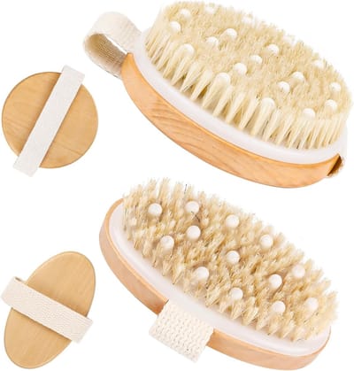 Droogborstelen voor Lymfedrainage - Set van 2 Wildzwijn Borstels voor Lichaamsmassage, Peeling en Verbetering van Bloedcirculatie - 11 cm Handmatige Massageborstel