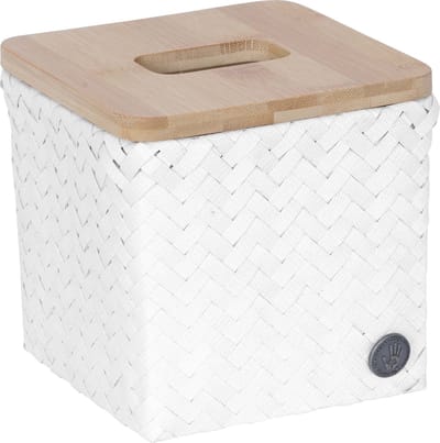 Tissue box - Tissue houder - Tissue doos - Zakdoek doos - Bamboe deksel - Handed By Top Fit square - wit, white