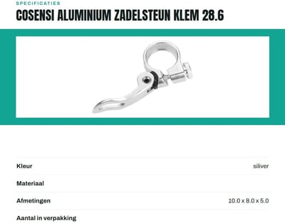 Dailygoods- Accessoires - Zadelpenklem - Aluminium Legering - Schokbestendig - Verstelbaar - Corrosiebestendig - 28 mm Geschikt voor 25.4 mm - Zadelklem