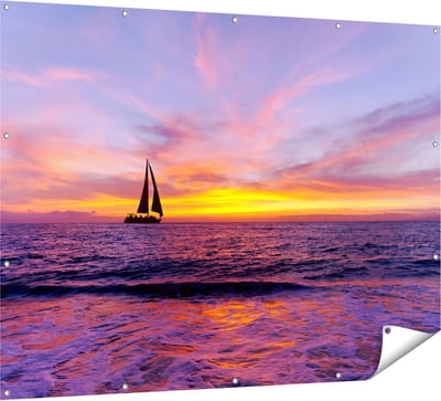 Gards Tuinposter Zeilboot Silhouet bij Zonsondergang - 160x120 cm - Tuindoek - Tuindecoratie - Wanddecoratie buiten - Tuinschilderij