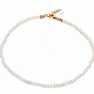 parel ketting - wit ivoor- Goudkleurig-43 cm- 6 mm synthetische