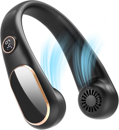Neck Fan - Oplaadbare Draagbare Persoonlijke Ventilator - Handenvrij Draagbaar (Batterij) - 5 Snelheden - USB Nekkoeling voor Binnen & Buiten - Aanpasbare Breedte - Digitaal Display - 4-12 Uur Werktijd