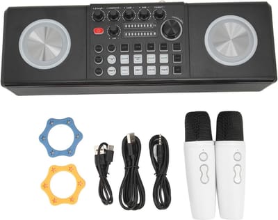 Draagbare Karaoke Machine - Zanginstallatie Set - Feestjes Thuis - Dubbele Microfoons - 43 x 15 x 11 cm - Zwart