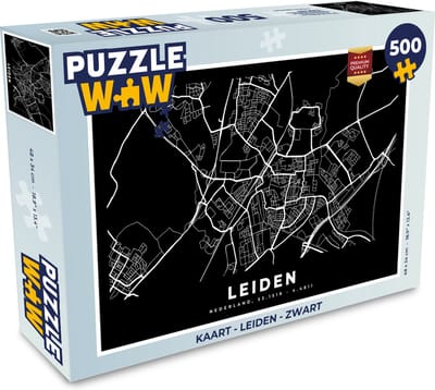 Puzzel Kaart - Leiden - Zwart - Legpuzzel - Puzzel 500 stukjes