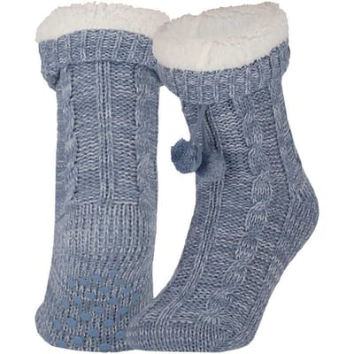 Apollo - Dames huissokken met antislip - Fashion blauw - Maat 36/41 - Huissokken dames - Fluffy sokken - Slofsokken - Huissokken anti slip - Warme sokken - Winter sokken