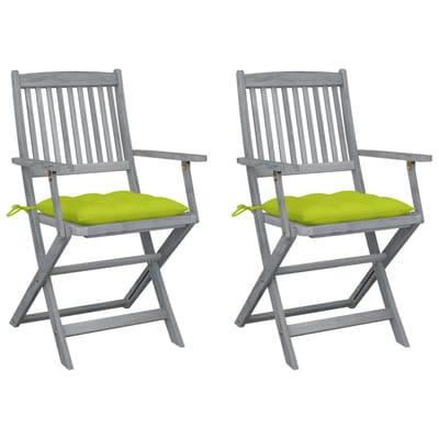 vidaXL - Set - van - 2 - klapstoelen - met - kussens, - gemaakt - van - massief - acaciahout.