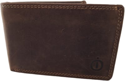 Oi Hunter bruine leren mini billfold zeer laag model / Duits model heren portemonneetje; biljetten in lengte gevouwen / klein plat beursje / RFID SAFE / bruin leer / 636H