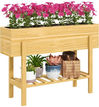 Plantenbak - Verhoogd Tuinbed met Onderste Plank, Fleecevoering & Drainagegaten - Bloembak - Plantenbed - Kweekbak - Moestuinbak - voor Buiten, Terras, Tuin & Balkon - voor Groenten, Bloemen & Kruiden - 100 x 30 x 70,5 cm - Naturel