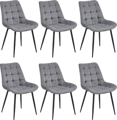 Colenis® - Quadra Eetkamerstoel - Set Van 6 - Grijs - Fluweel - Industrieel