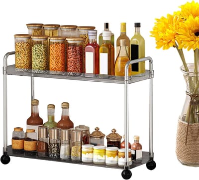Famanu – Tweelaagse badkamer en kaptafel organizer, decoratieve opbergplank voor make-up en accessoires