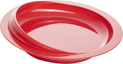 Bord met zuignap en hoge rand, voorkomt schuiven. Verhoogde curve-rand. Rood