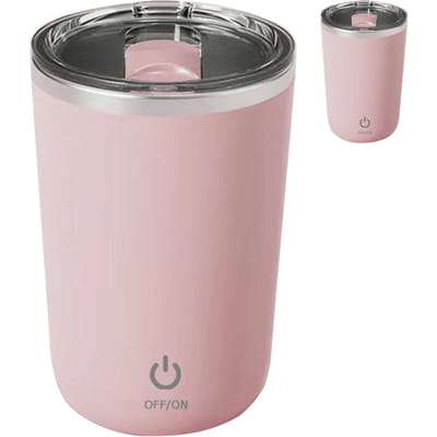 Tasse à Mélange Magnétique Automatique 350 ml Lavable Tasse à Café Mélangeuse avec Doublure Intérieure en Acier Inoxydable L rose